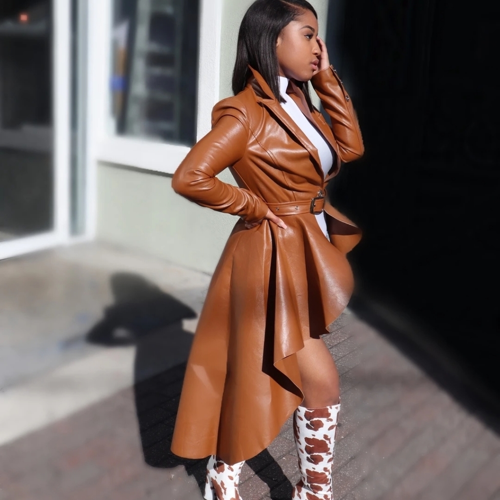 Vegan Leather Peplum Coat